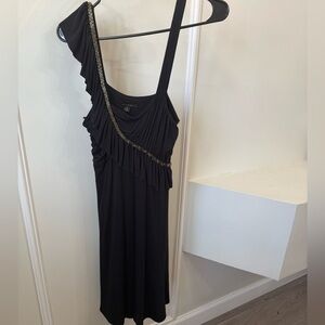 Chic One-Shoulder Black Dress with Ruffle Detail